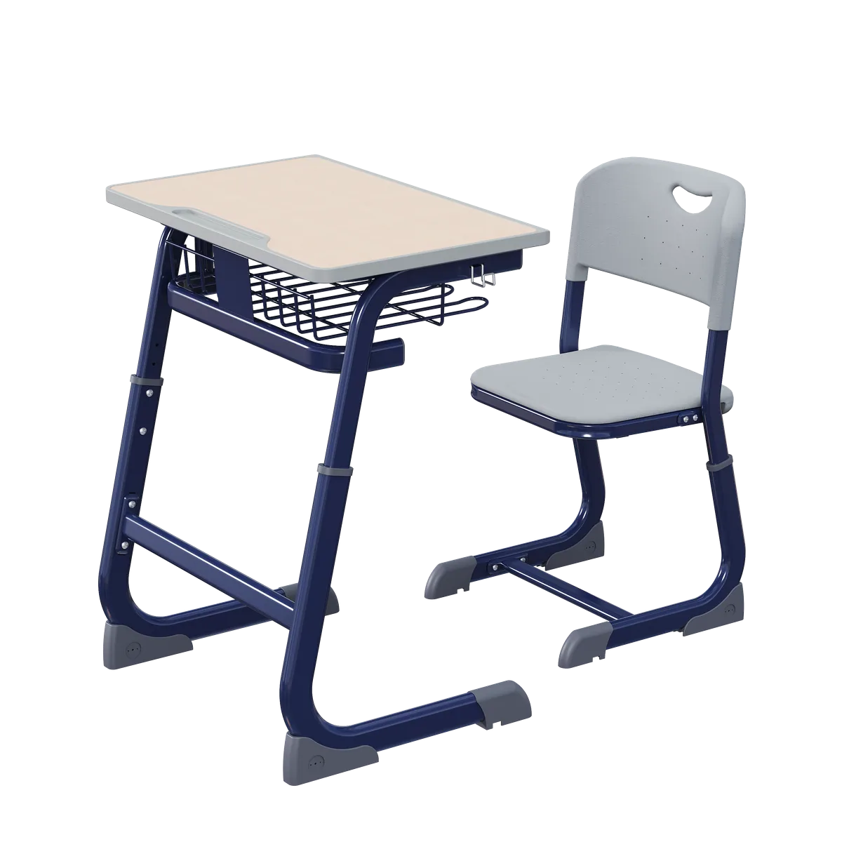 C-Shape Height-Adjustable School Desk & Chair